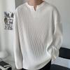 Spring and Autumn Men's Loose Casual Pleated Round Neck Long-sleeved T-shirt