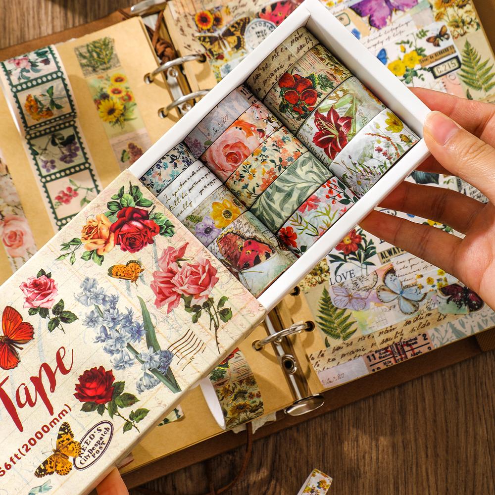 20 Rolls Vintage Washi Tape Set Butterfly Flower Plant Masking Tape 3 Rolls Bronzing Tape Scrapbooking Supplies