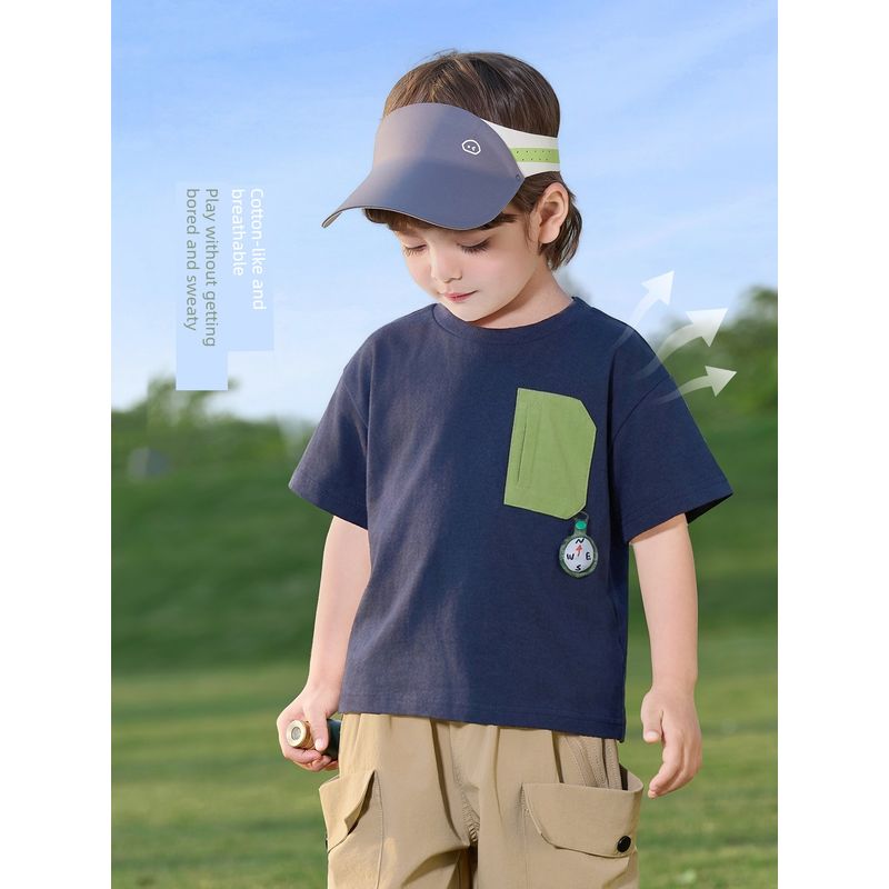 Right European Boys' Pure Cotton Short-Sleeved T-Shirt Kidsren's Antibacterial Summer Clothing 2026 New Summer Kidsren's Clothing Baby Casual Tops