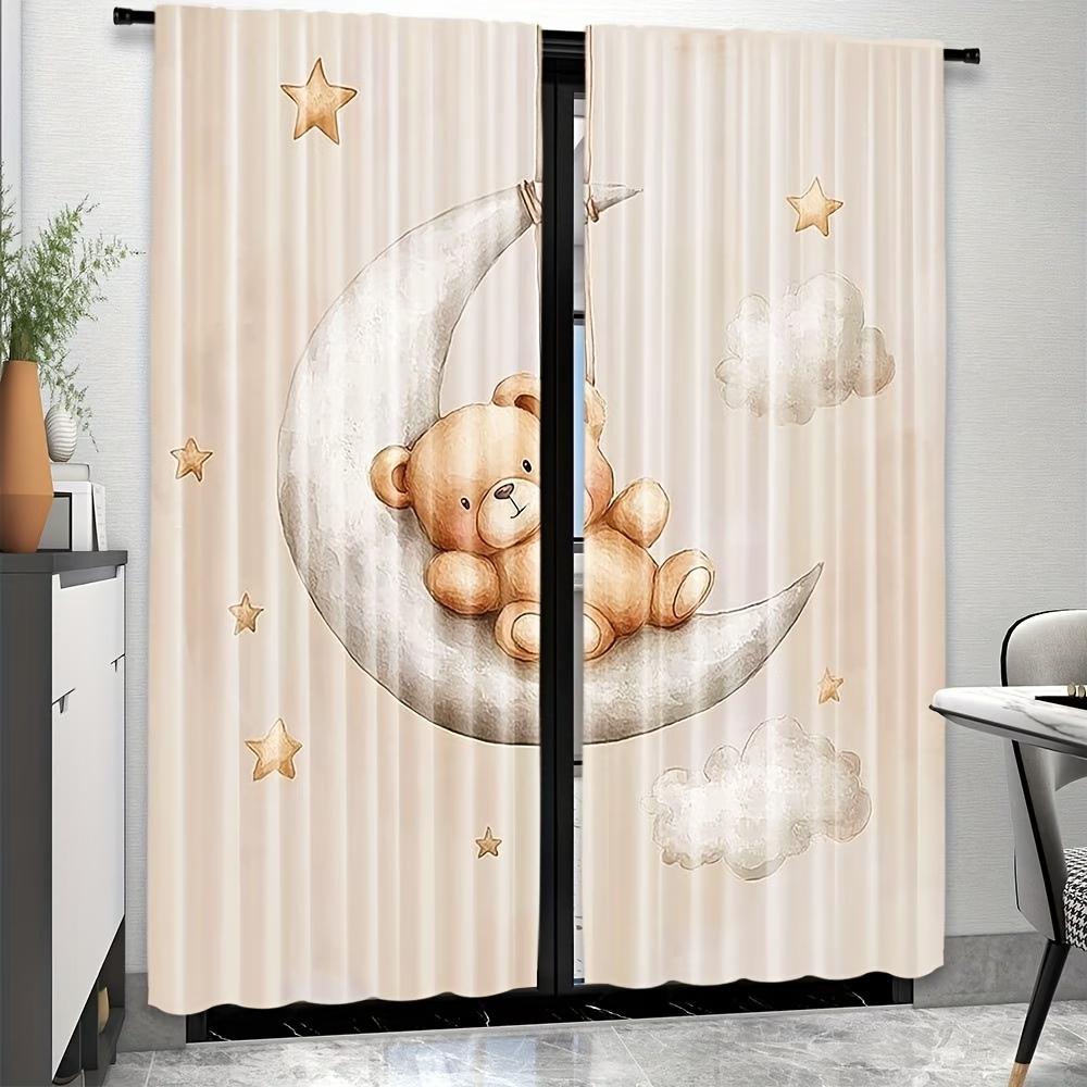 2PCS Digital Printed Curtains, Little Bear Moon Starry Night Cute Kids, Window Curtains for Living Room Bedroom Home Decoration