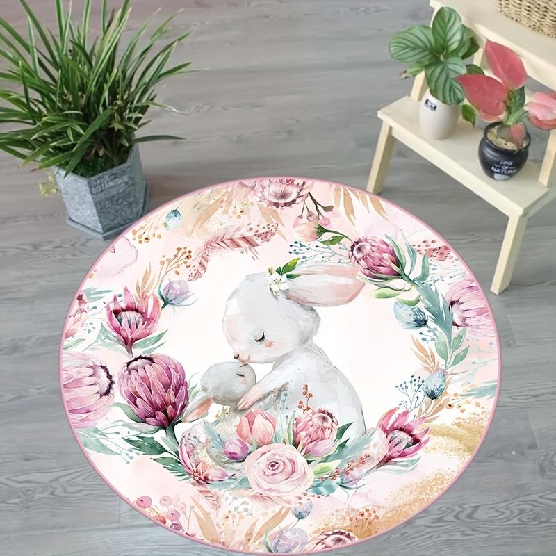 1 шт., круглый ковер с пасхальным кроликом, красочный ковер с цветочным принтом, нескользящий коврик с мультяшным элементом для гостиной, спальни, домашний декор, домашний декор