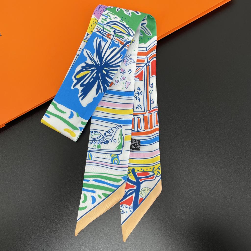 2024 Бренд Дизайн Клетчатый Шелковый Шарф Роскошный Шарф Женский Фуляр Узкая Сумка Шарфы Шейный Платок Для Женщин Модная Повязка На Голову Для Волос