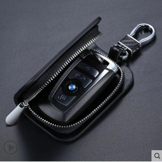 Universal Carbon Fiber Key Bag for Mercedes-Benz, Chevrolet, Buick, Kia, Volkswagen, Lexus - Fits Various Car Logos