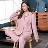 Большой размер женский пижамный комплект хлопковые брюки с длинными рукавами студенческая домашняя одежда из двух частей кардиган с отворотами женский пижамный комплект