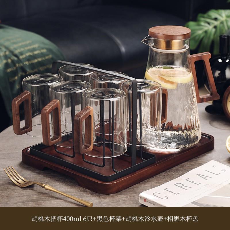 Heat-Resistant Glass Tea Cup Set With Wooden Handle Home Living Room Serving Guest Drinking