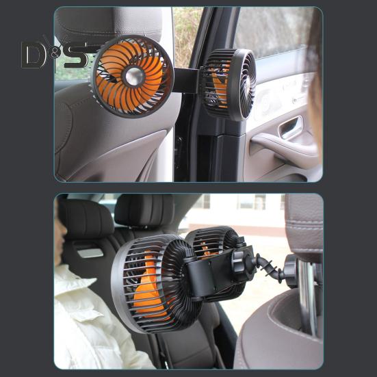 5V/12V/24V Double Headed Car Fan 3 Speed Adjustable 360 Degree Rotatable Low Noise Auto USB Air Cooling Fan Summer Use