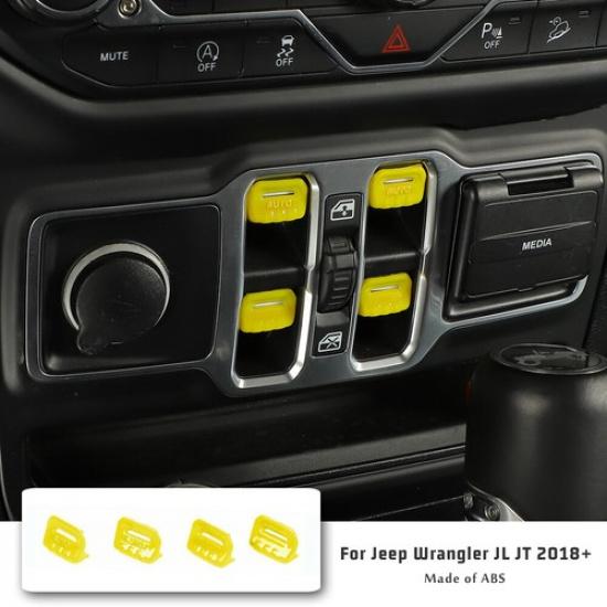 Window Control Switch Lift Button Cover Trim For Jeep Wrangler JL JT 18+ Yellow