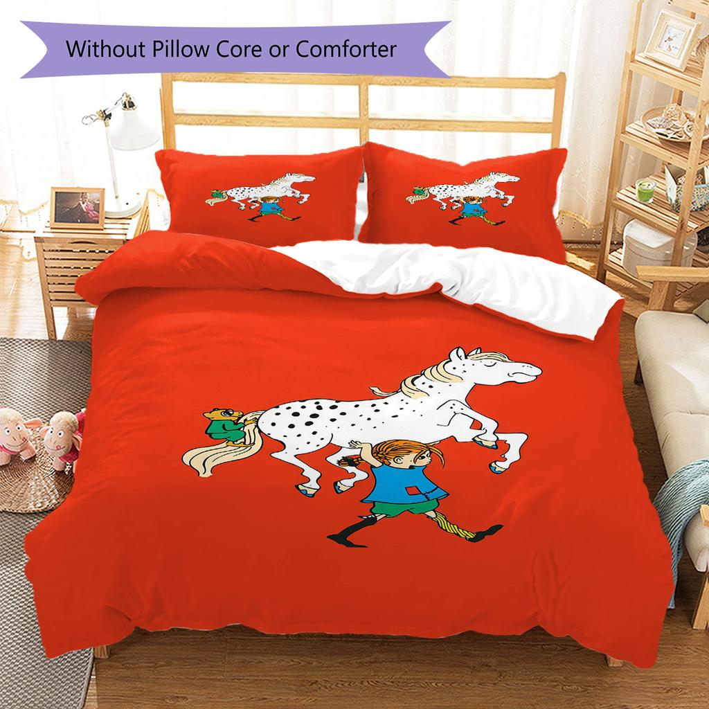 Pippi Longstocking Bedding Quilt Set Quilt Cover Pillowcase Home Decoration Birthday Gift (1 * duvet cover + 2 * pillowcase, without core)