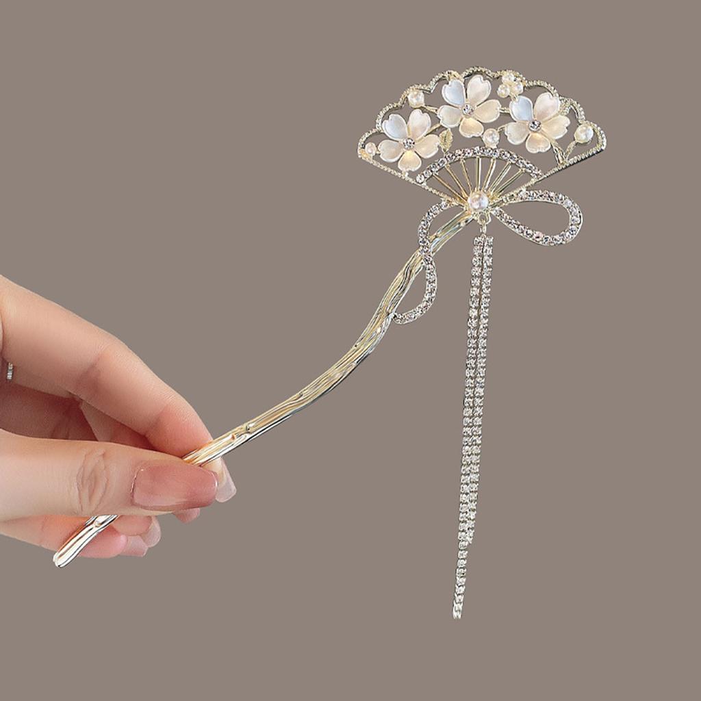 Elegant Chinese Style Hair Accessories Vintage Spring Flower Element Hairpins Light Luxury Tassel Hair Stick For Women Girls