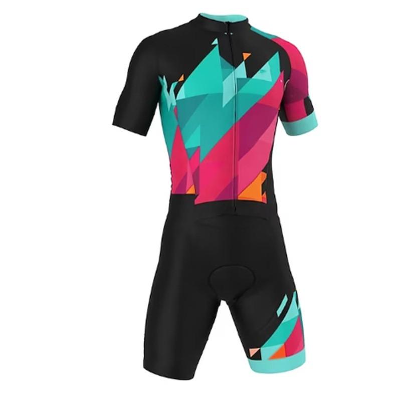 Unisex Short Sleeve Triathlon Suit Cycling Jersey Running Top Blue Red Color Block Sportswear