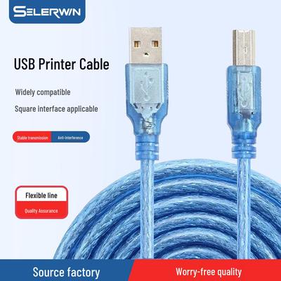 Прозрачный синий кабель USB 2.0 для принтера с квадратным портом