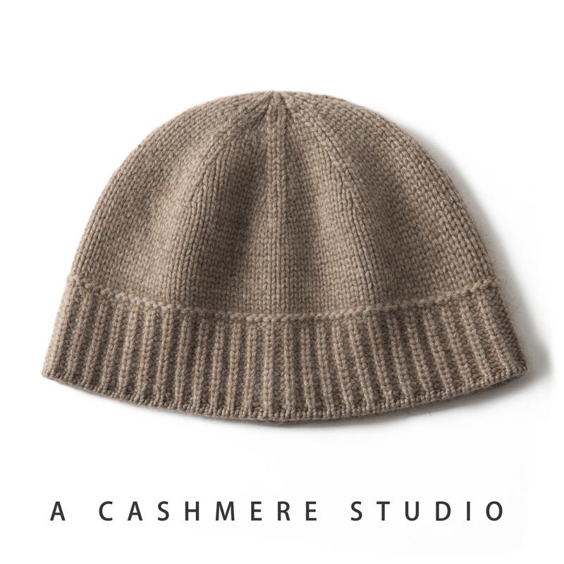 Autumn and winter new cashmere knitted hat solid color versatile thickened melon fur hat thermal ear protection headgear basin hat county face small