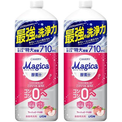 Большой Charmy Magica Средство для мытья посуды Enzyme Plus с ароматом свежего персика, большой запасной блок 710 мл x 2 шт. [Оптовая закупка, емкость]