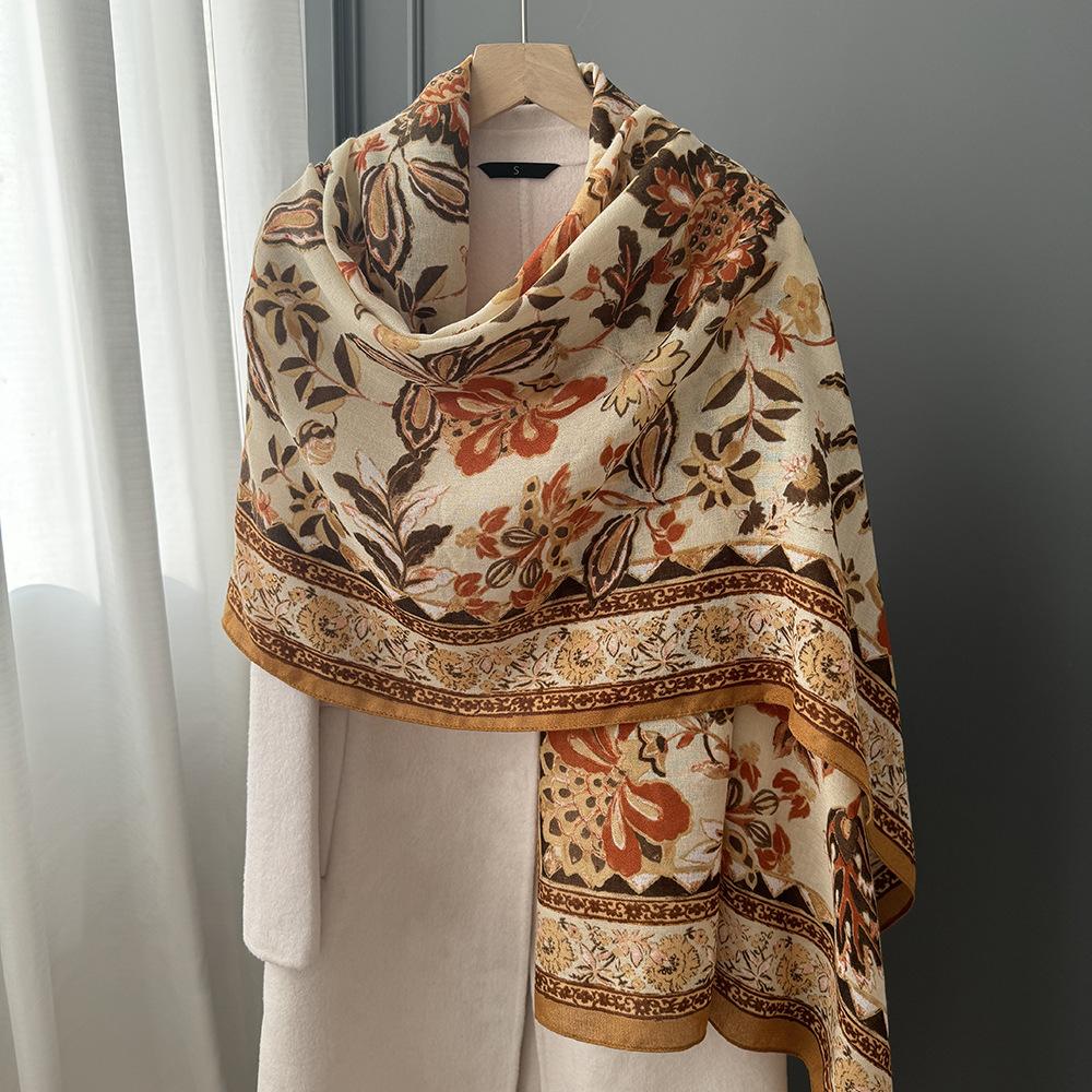 Хлопково-льняной шарф для женщин 180x90см Дышащий и мягкий Теплая осенне-зимняя шаль