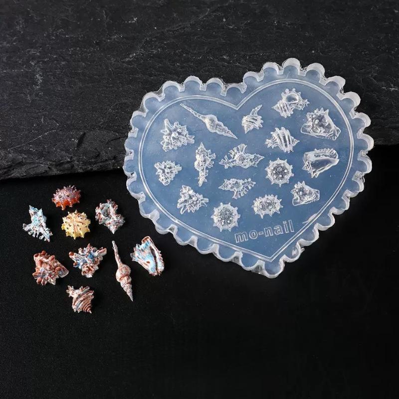3D Silicone Nail Mold Sea Shell Starfish Fishtail Jellyfish Conch Transparent Nail Art Carving Template DIY Accessories