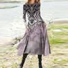 Women's Fashion Casual Printed Round Neck Pullover Slim Fitting Long Sleeve Dress