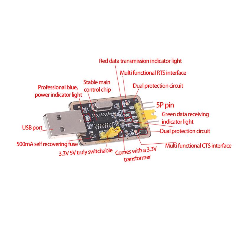 Модули последовательного порта CH340G USB-преобразователь в TTL Модуль UART CH340 3,3 В 5 В Девятиконтактная плата для DIY-набора Arduino