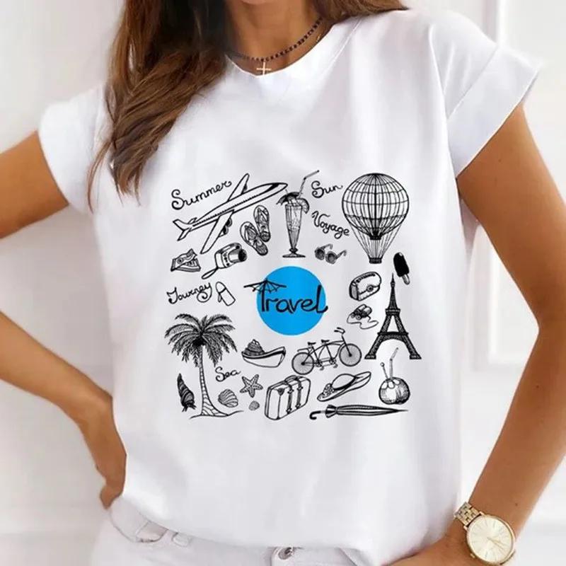 Women's Kawaii Short Sleeve Graphic T-shirt Fashion Girl Love Bottom Cartoon Design Polyester Fiber Summer Goth Style Top