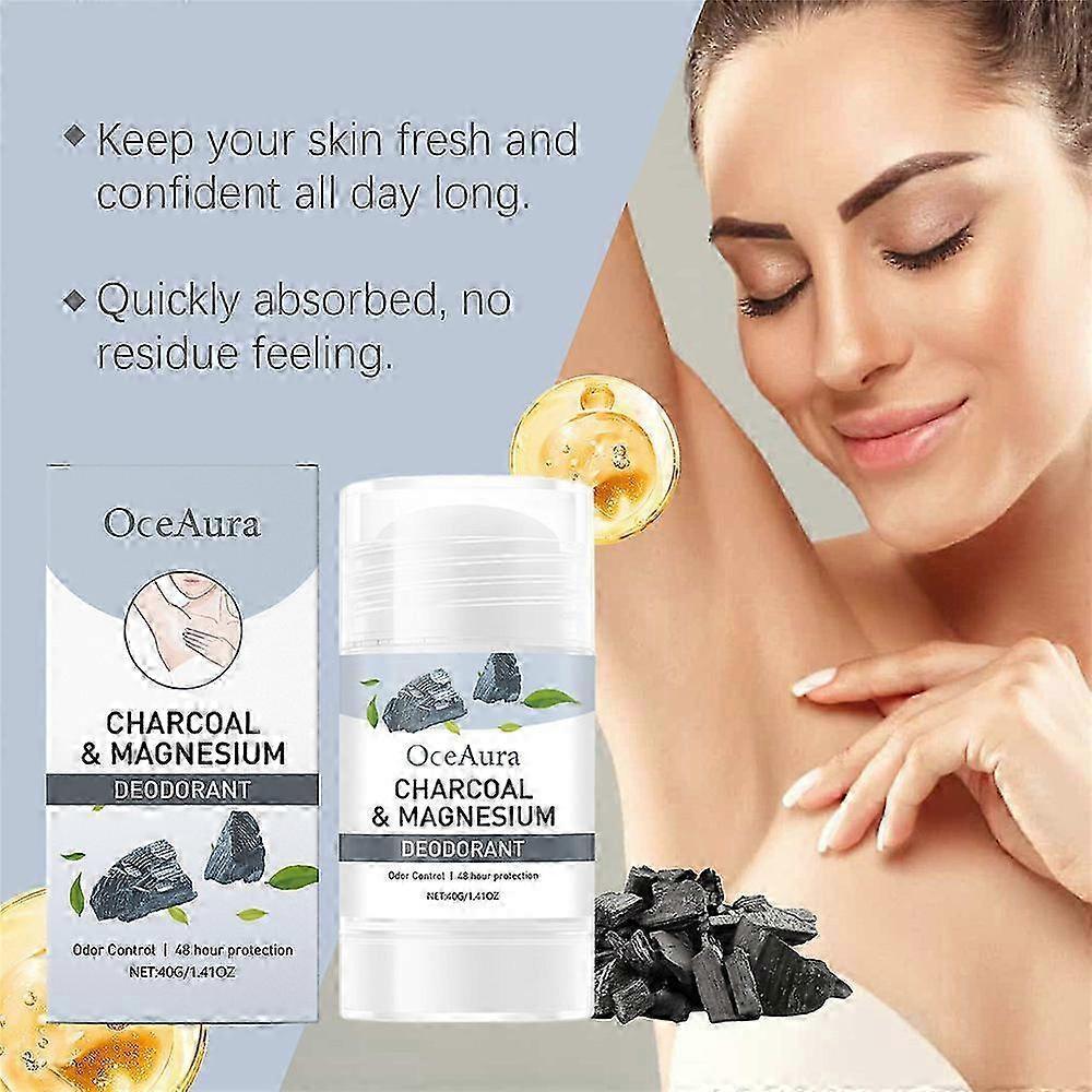 Charcoal Magnesium Deodorant - 48h Odor Control Sweat Management, Natural Underarm Protection, 40g/1.41oz, Non-sticky Formula For Sensitive Skin
