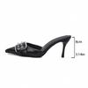 Pointed Toe Women's Mules Shoes Belt Buckle Black Patent Leather Stiletto High Heels Fashion Designer Summer Sandals for Ladies