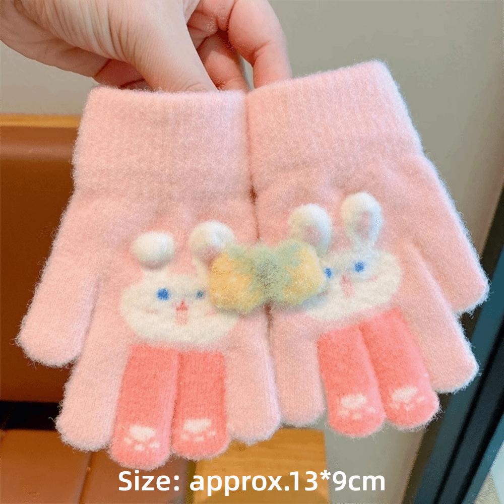 Cute Cartoon Rabbit Kids Knitted Gloves Thickened Children Full Fingers Gloves Winter Warm Outdoor Sports Windproof Gloves