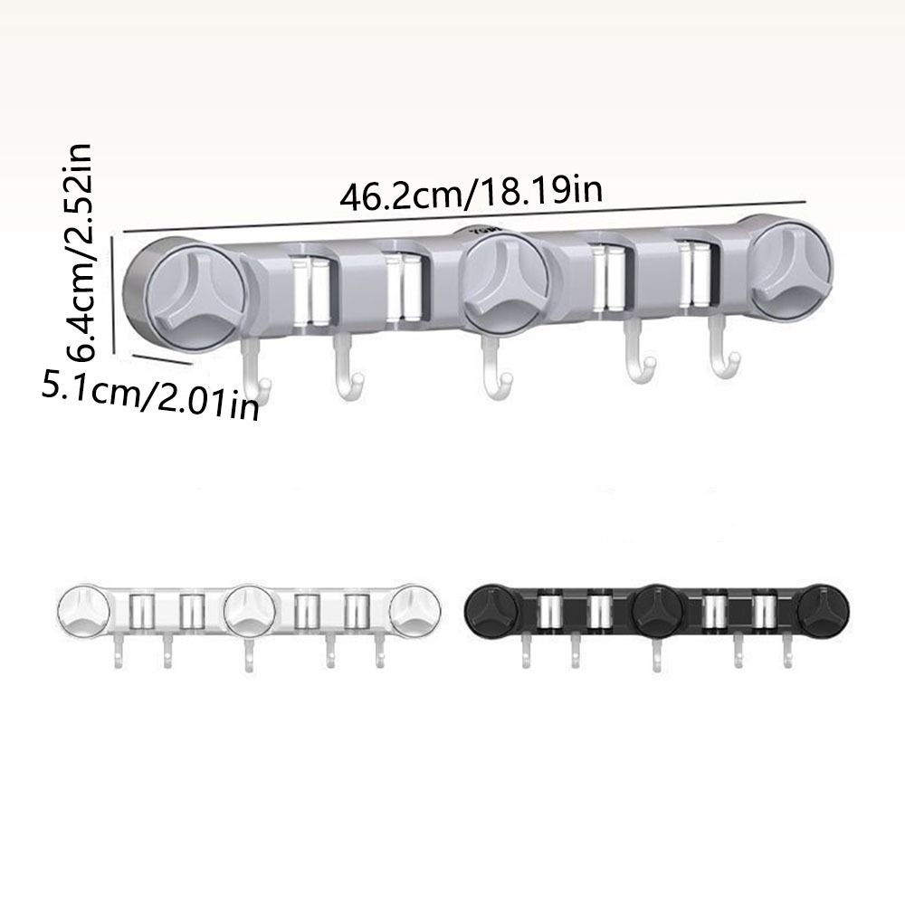 5 Hooks Wall-Mounted Mop Clip 4 Position Bathroom Broom Hanger Suction Cup Mop Holder Laundry Room