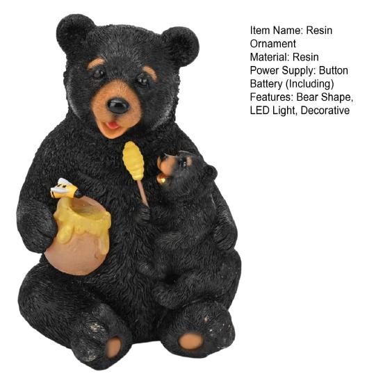 Hand-painted Bear Statue LED Light Resin Mom Baby Bear Ornament Garden Decor Outside Patio Lawn Decoration