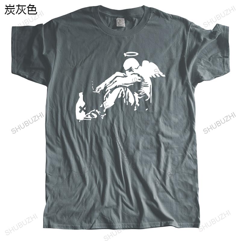 Unisexs loose tops summer cotton black funny tshirt Banksy Drunken Angel Unisexs new arrived Unisex casual t shirt cotton drop shipping