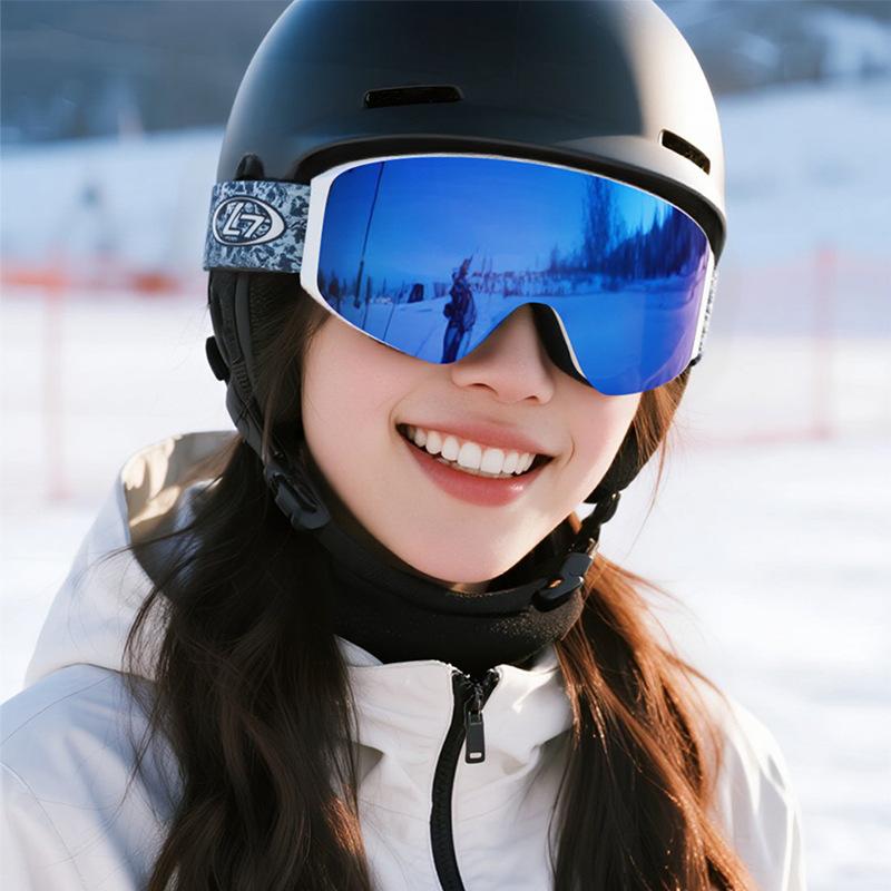 European and American magnetic flip-top ski goggles, double-layer anti-fog outdoor cylindrical large-view ski protective eyewear equipment
