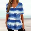 Women's Short Sleeve T-Shirt Casual Stripe Graphic Tees For Ladies V-Neck Loose Blouse Summer Vintage Print Girls Clothing Tops