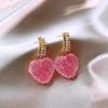 1 пара модных милых розовых висячих сережек в форме сердца для женщин, милые серьги с кристаллами, украшения для вечеринок, подарки для девочек