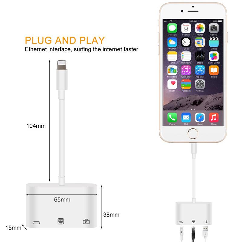 Высокоскоростной адаптер к проводной сети Ethernet RJ45 для iPhone/iPad с зарядкой и USB 3