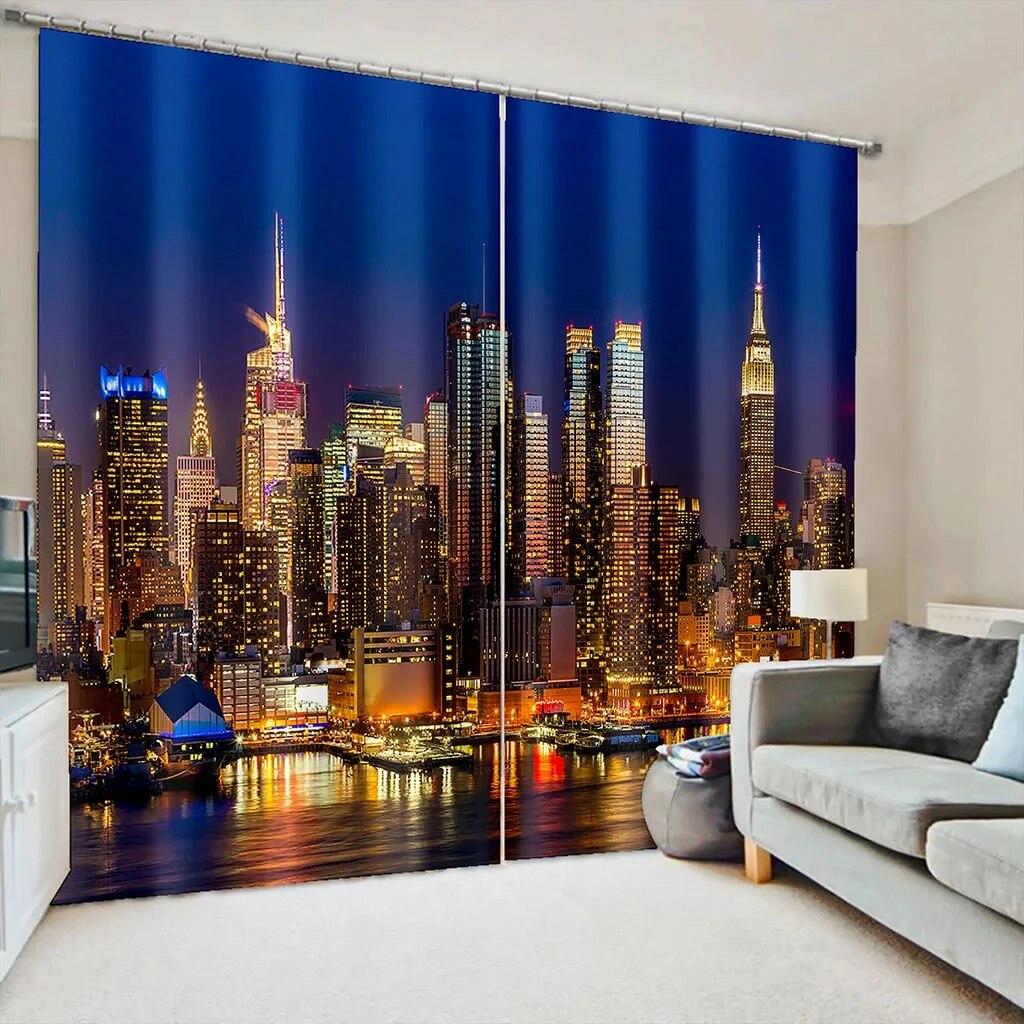 Городская ночная сцена, современная городская архитектура, оконные шторы, жалюзи для гостиной, спальни, ванной комнаты, двери, домашний декор