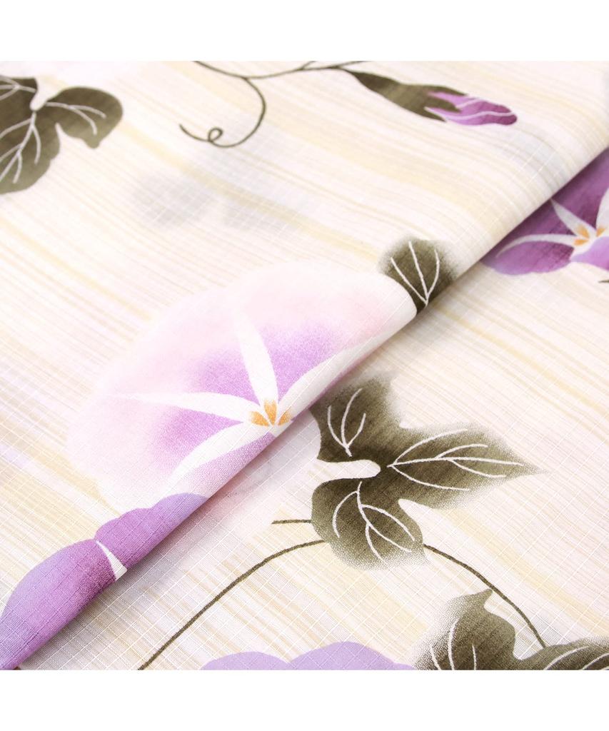 Комплект сменных юката, поясной ремень heiko x E Morning glory, прозрачный [Kyoetsu], плетеный, неотбеленный, 6 предметов (юката, оби, нижнее белье, гэта, 2) Женский