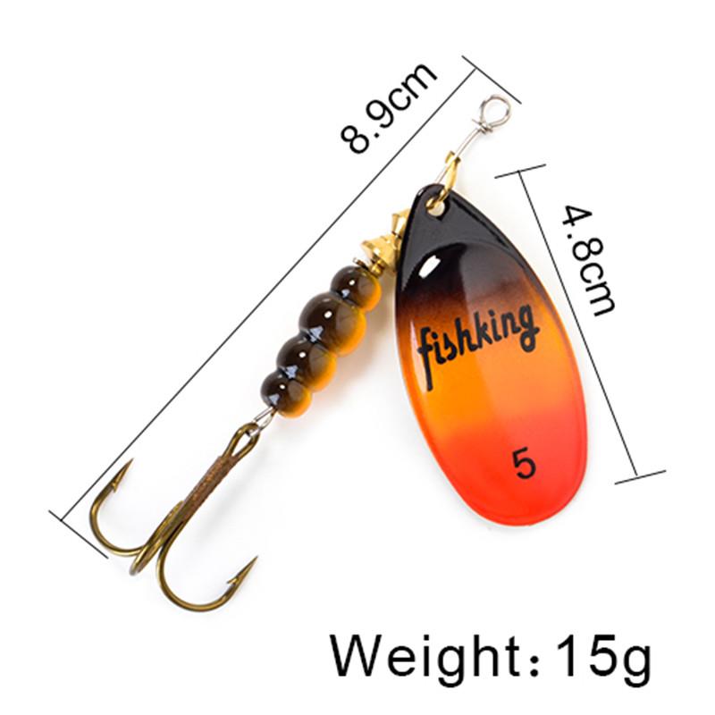 FISH KING Spinner Bait 3,9 г, 4,6 г, 7,4 г, 10,8 г, 15 г, приманки для ложки, металлические приманки для щуки с тройными крючками, искусственная приманка для окуня, рыболовная приманка