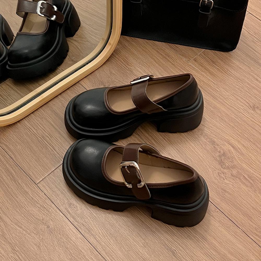 Одиночные туфли повседневные ретро толстый каблук платформа Мэри Джейн маленькие кожаные туфли женские