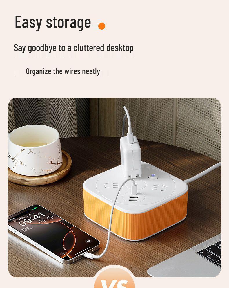 Удлинитель с несколькими розетками и USB-портами с ночником для домашнего использования