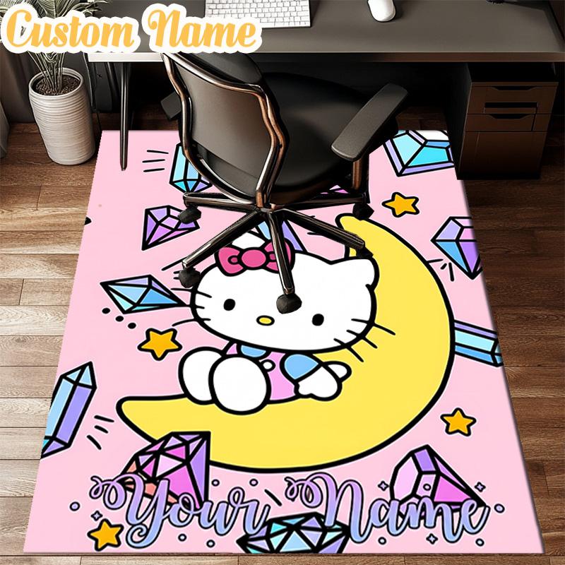 Custom Name Pink Kitty Adventure Rug Office Rug Chair Mat Non Slip Carpet Rugs for Bedrooms Dining Room Living Room Home Decor gifts