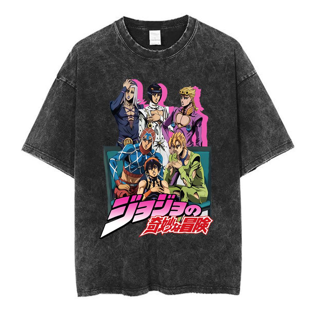 2026 Новый Аниме JoJo Bizarre Adventure Винтажная Стиранная Футболка Diavolo Doppio Манга Футболки Мужские Женские Хлопковые Оверсайз Футболки