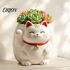 Горшок-статуэтка Кошка Удачи Милый Горшок, Смоляной Манящий Котенок Цветочный Горшок, Благоприятный Подарок на Новоселье Мультяшный Горшок для Растений Суккуленты, Для Помещения