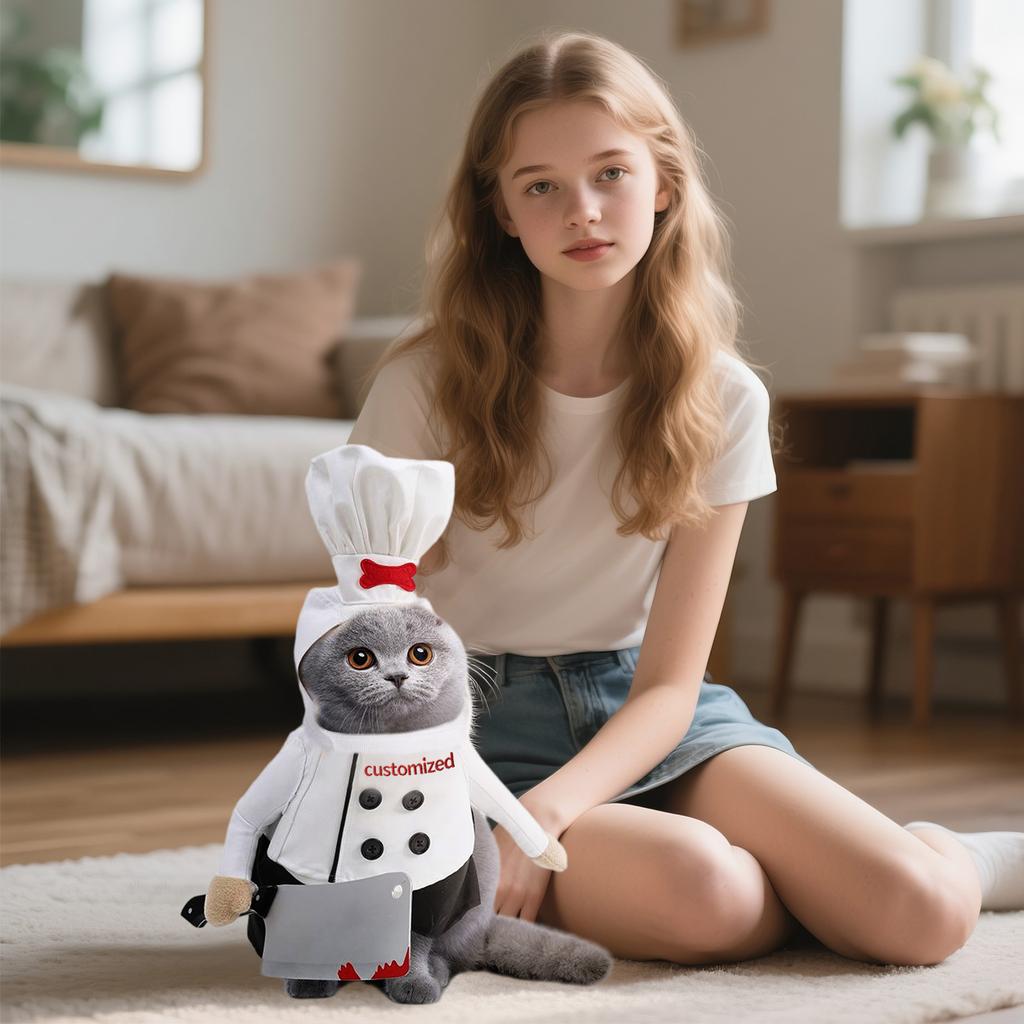 Personalized Custom Embroidered Text With Knife Transformation Costume Cat Funny Two-legged Clothes Dog Clothes Funny Halloween Costume