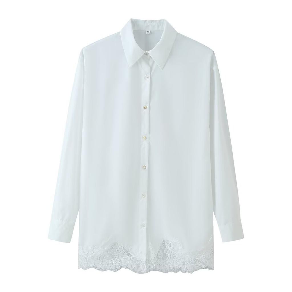 European and American style French women's clothing fashion versatile temperament casual lace shirt shorts set