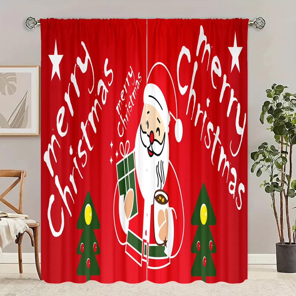 2 pieces - Christmas - Printed curtain - Polyester material - suitable for bedroom, living room, study private curtain