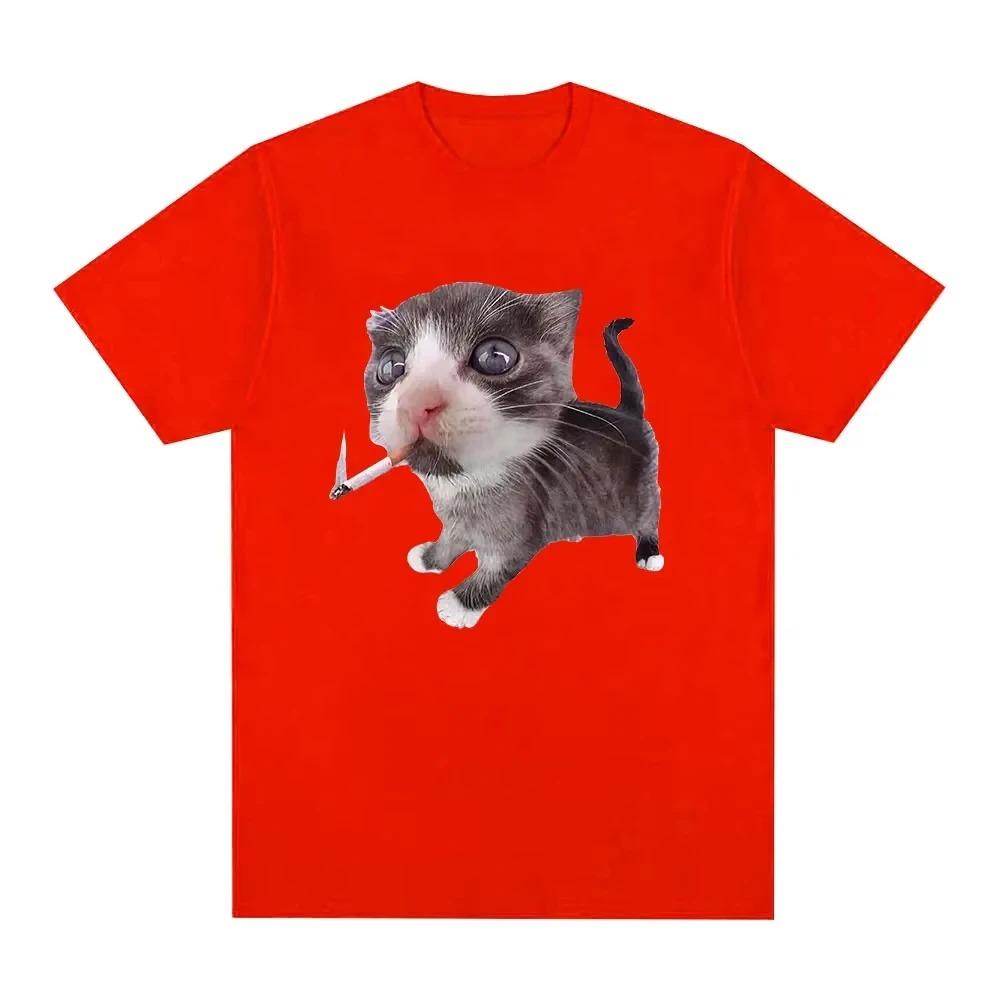2026 Funny Smoking Cat Meme Cigarette Kitten Graphic TShirt Men Women Clothing Fashion Vintage Tshirts Casual Tshirtsr