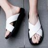 Italian Genuine Leather Slippers for Men's Beach Summer High-quality Large Size 38-47 Flat Bottomed Herringbone Sandals