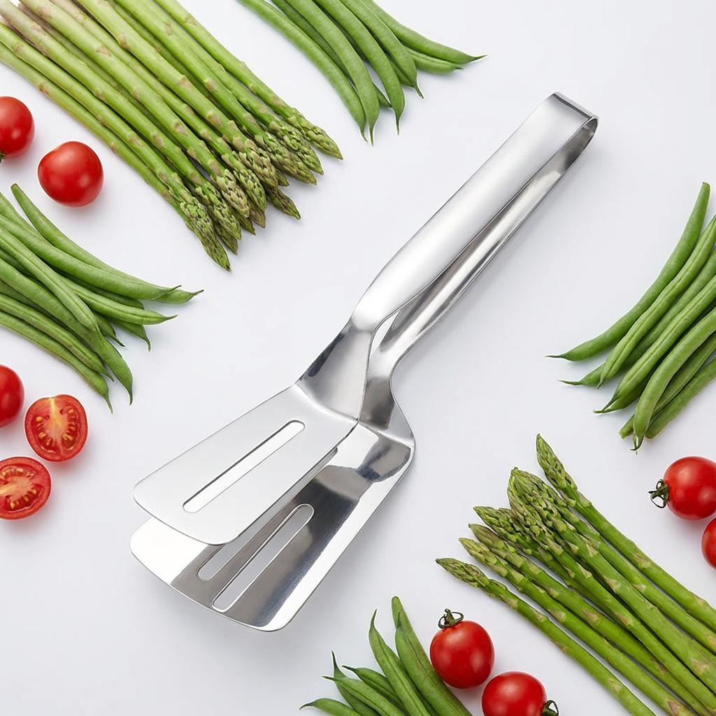 Durable Stainless Steel Steak Clip - Multifunctional Grill Tongs with Spatula, Essential BBQ Tool for Steak & Meat