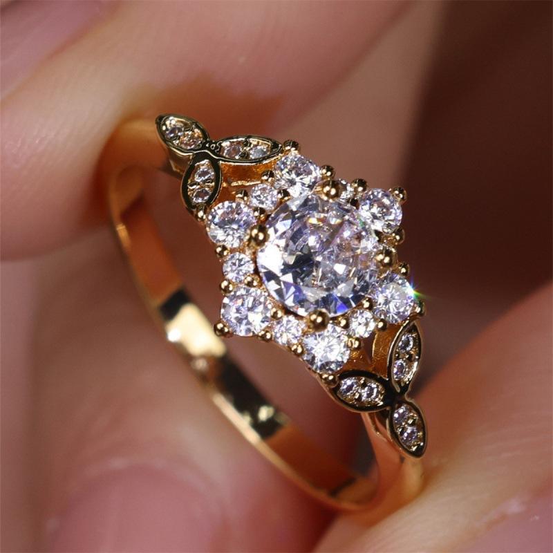 Wish full diamond zircon flower leaf ring simple niche light luxury ring