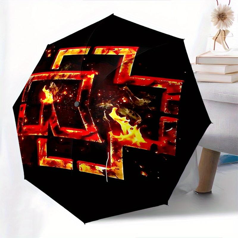 1pc Flame Cross Rammstein Themed High-quality Umbrella,Automatic Opening and Closing Umbrella,Multi-functional Umbrella G0811012