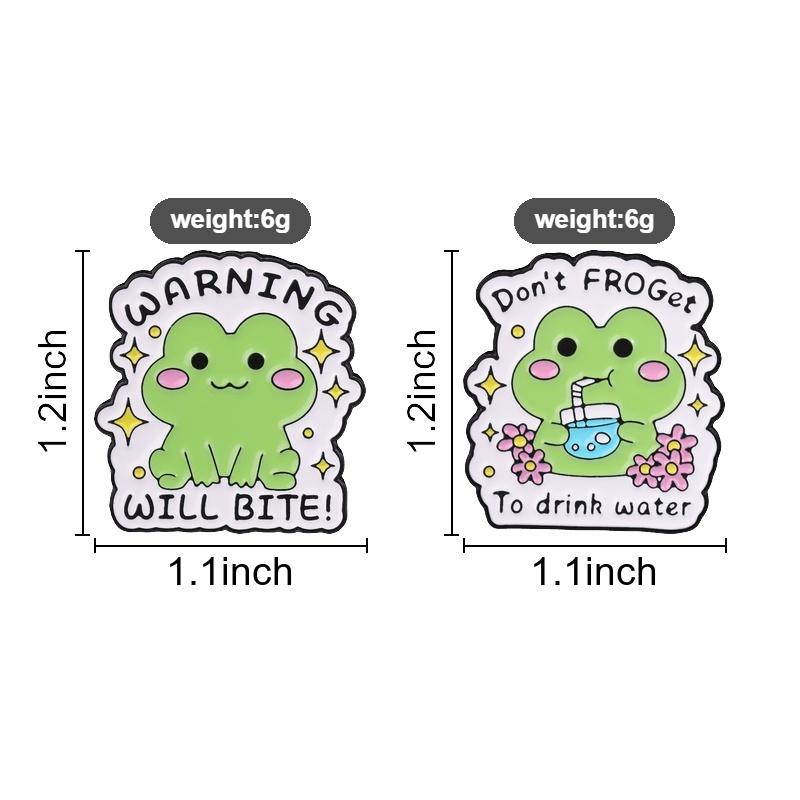 Cute Meme Frog Badges Kawaii Amphibian Slogan WARNING WILL BITE Enamel Pin Don't Froget To Drink Water Brooch Accessories