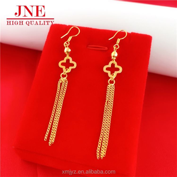 Vietnam Sand Gold Copper-Plated Gold Ear Wire Four-Leaf Clover Earrings Earrings Tassel Ear Hooks Long Wedding Jewelry